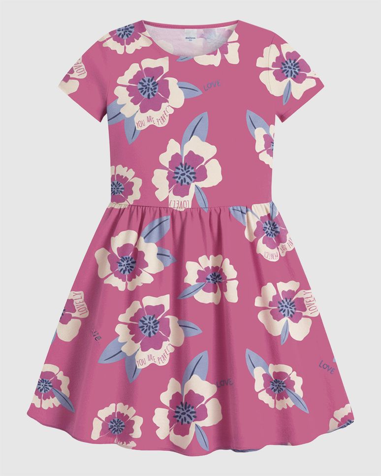 Vestido Infantil Evasê Manga Curta Estampado Em Algodão Malwee Kids