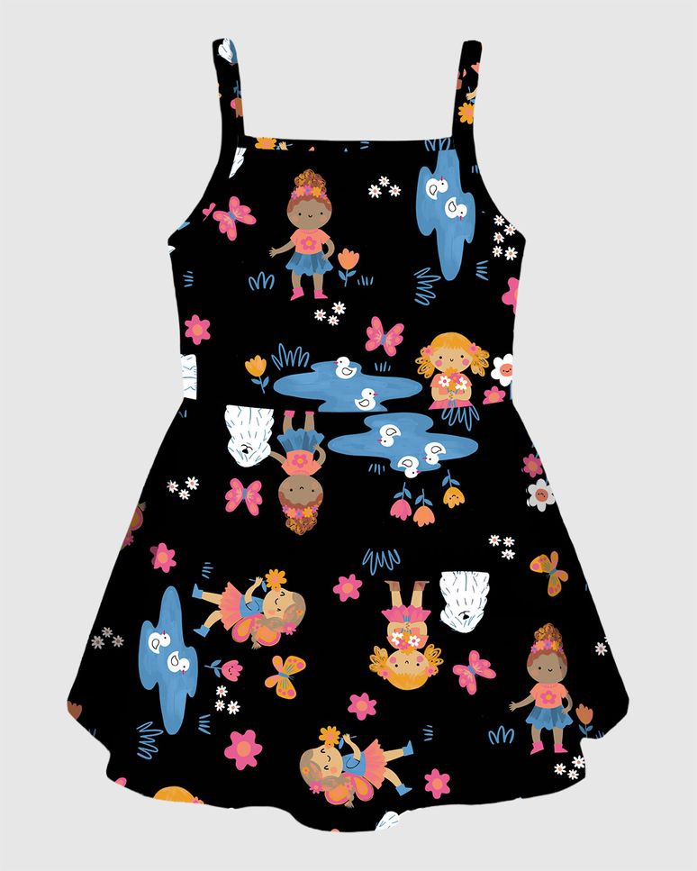 Vestido Infantil Rodado Com Estampa Alça Média Em Algodão Malwee Kids