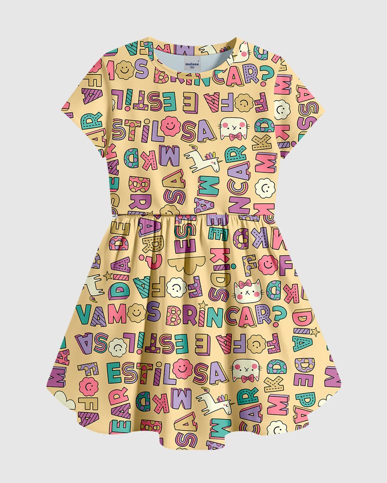 Vestido Infantil Rodado Com Estampa Em Algodão Malwee Kids