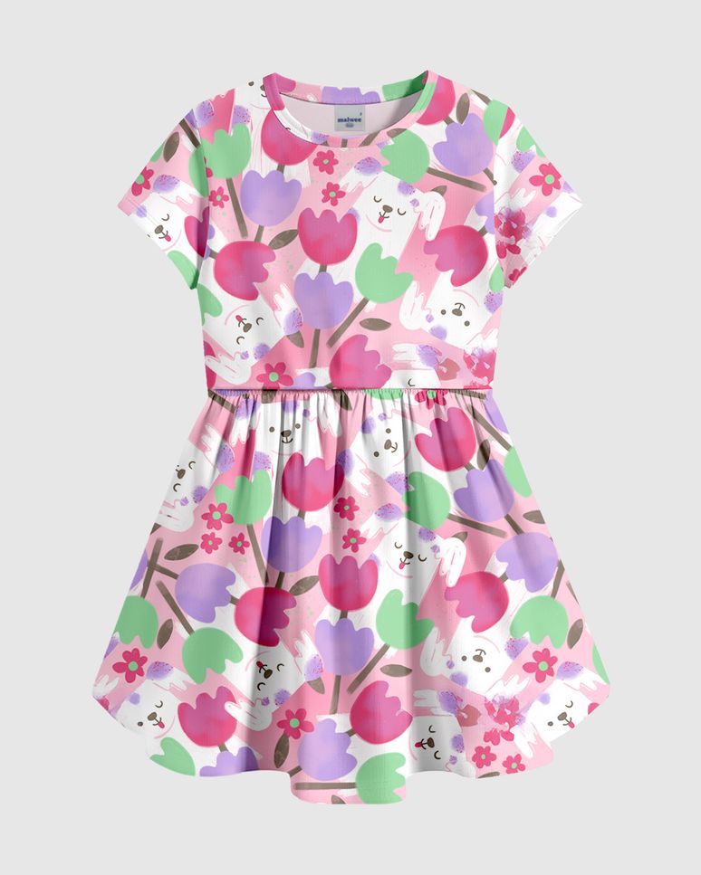 Vestido Infantil Rodado Com Estampa Em Algodão Malwee Kids