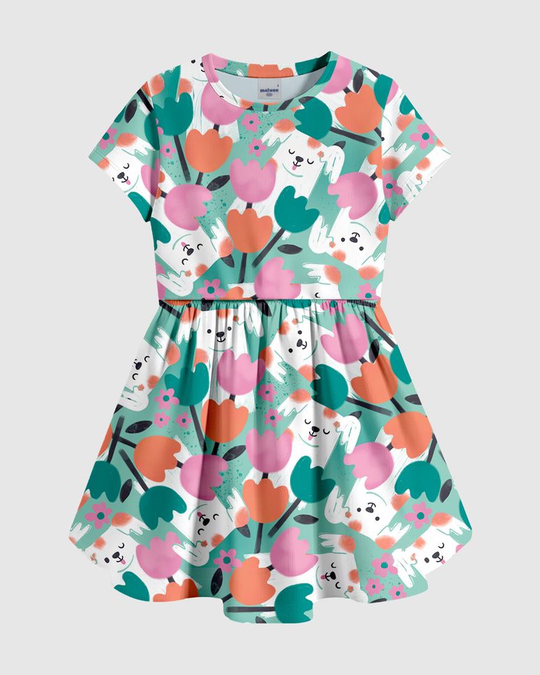Vestido Infantil Rodado Com Estampa Em Algodão Malwee Kids