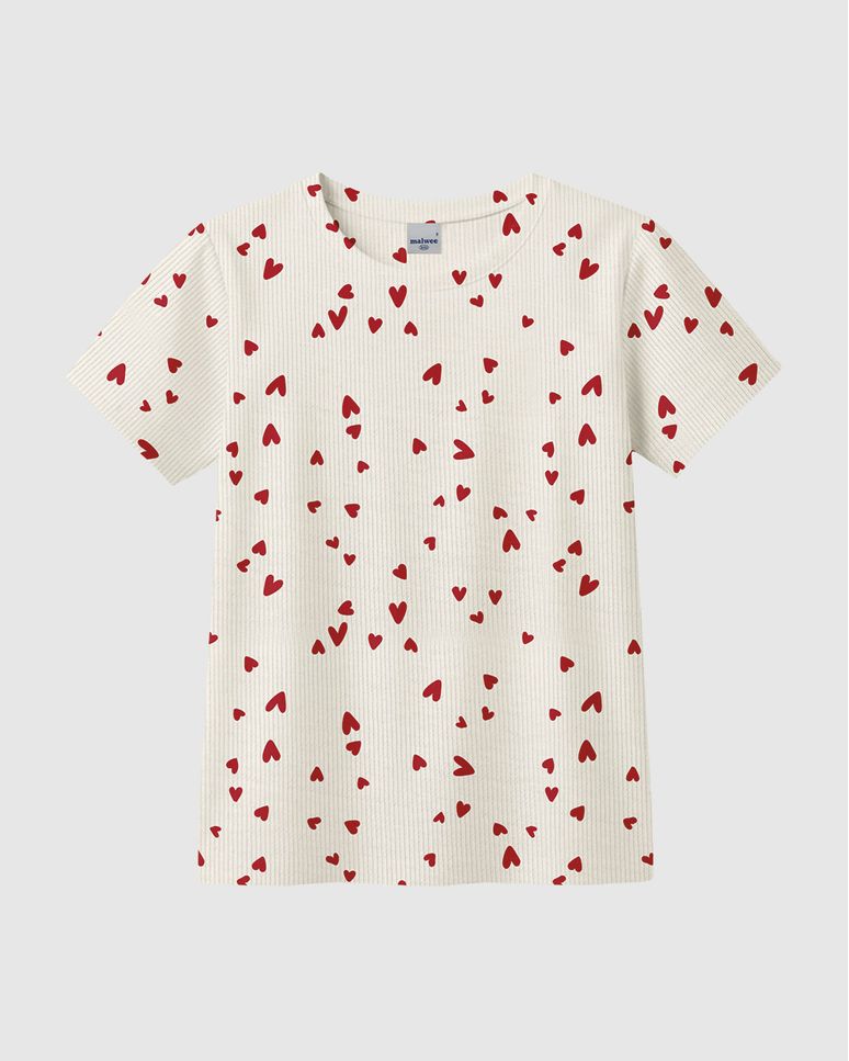 Blusa Infantil Menina Estampa Coração Manga Curta Em Ribana Malwee Kids