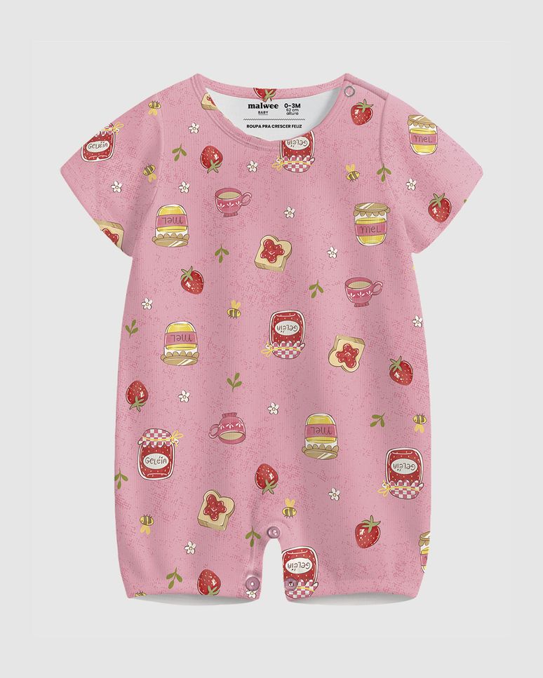 Macaquinho Bebê Menina Abertura Por Botão De Pressão Em Algodão Malwee Kids