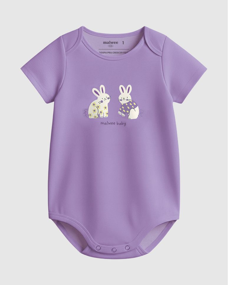 Body Bebê Menina Estampa Coelhinhos Em Algodão Malwee Kids