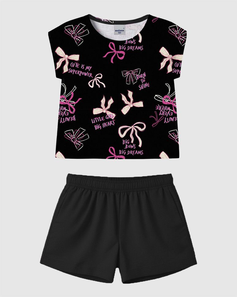 Conjunto Infantil Menina Blusa Estampa Laços Em Algodão Malwee Kids