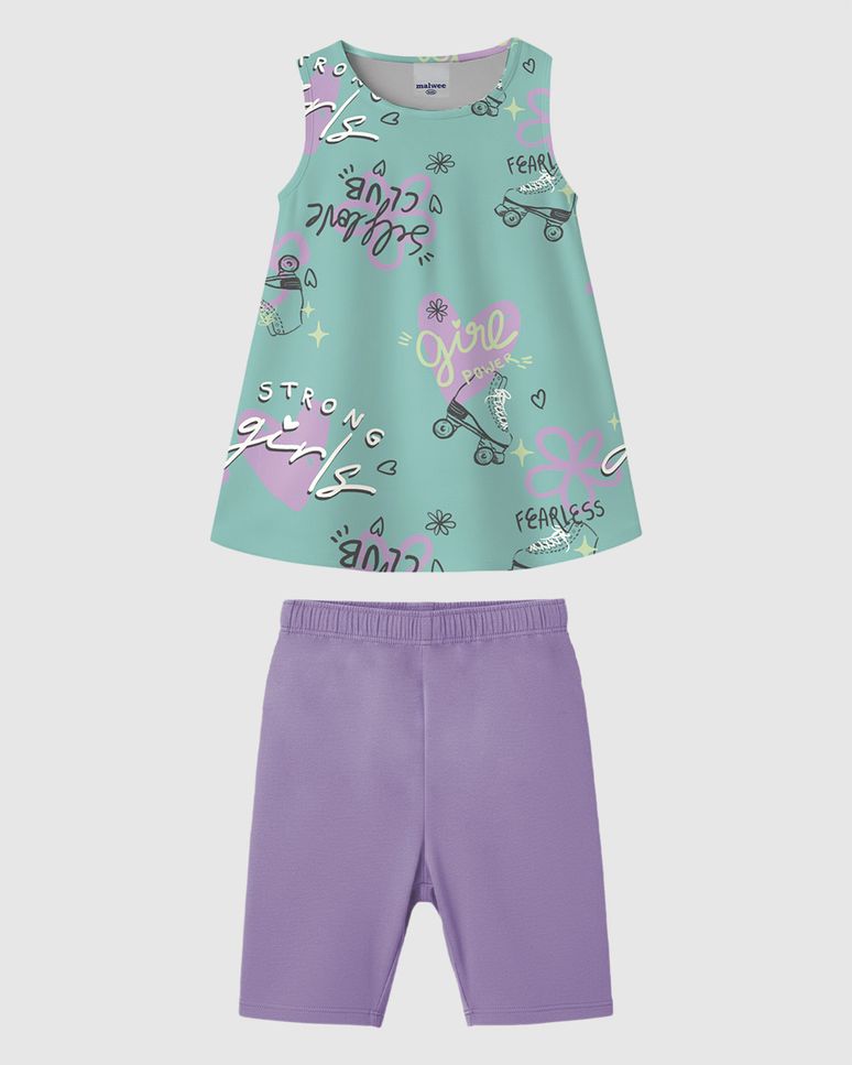 Conjunto Infantil Menina Regata Alça Larga Estampada Em Algodão Malwee Kids
