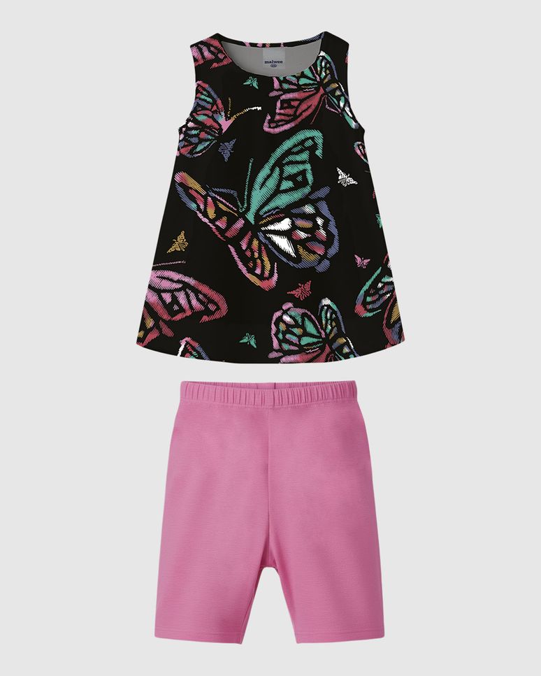 Conjunto Infantil Menina Regata Alça Larga Estampada Em Algodão Malwee Kids