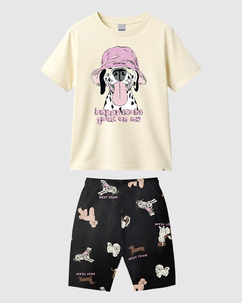 Conjunto Infantil Menina Bermuda Ciclista Estampada Em Algodão Malwee Kids