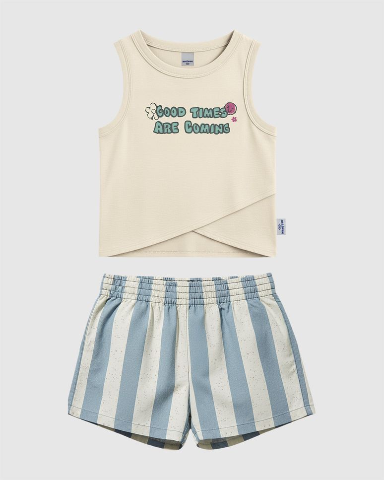Conjunto Infantil Menina Shorts Estampa Listrada Em Algodão Malwee Kids
