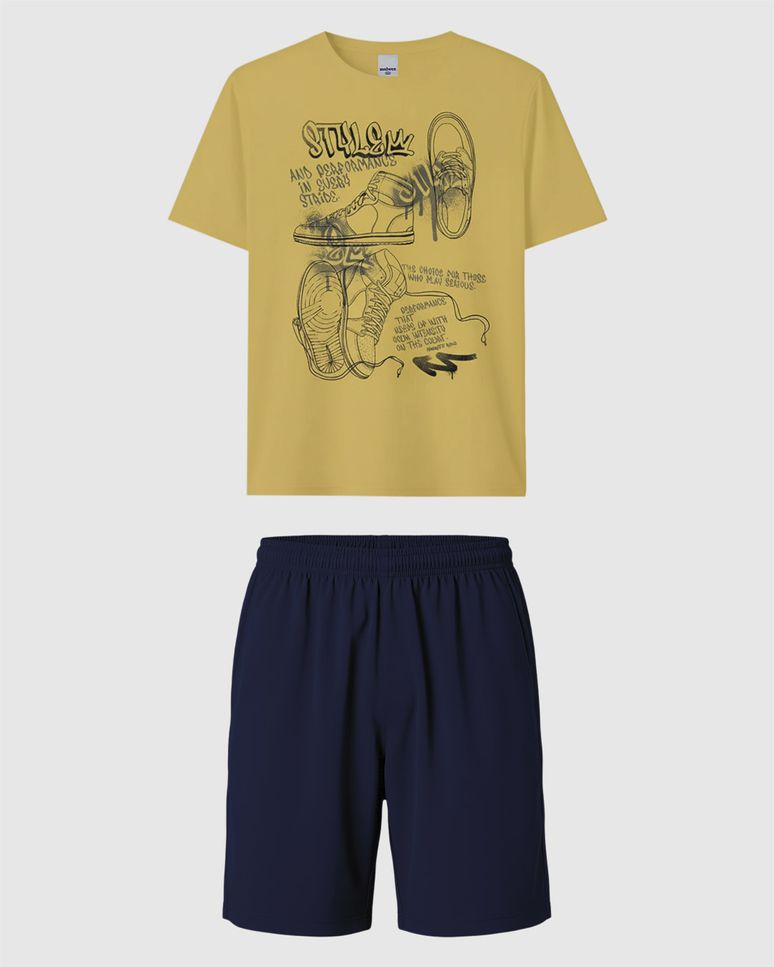 Conjunto Infantil Menino Bermuda Cós Elástico Em Moletinho Malwee Kids