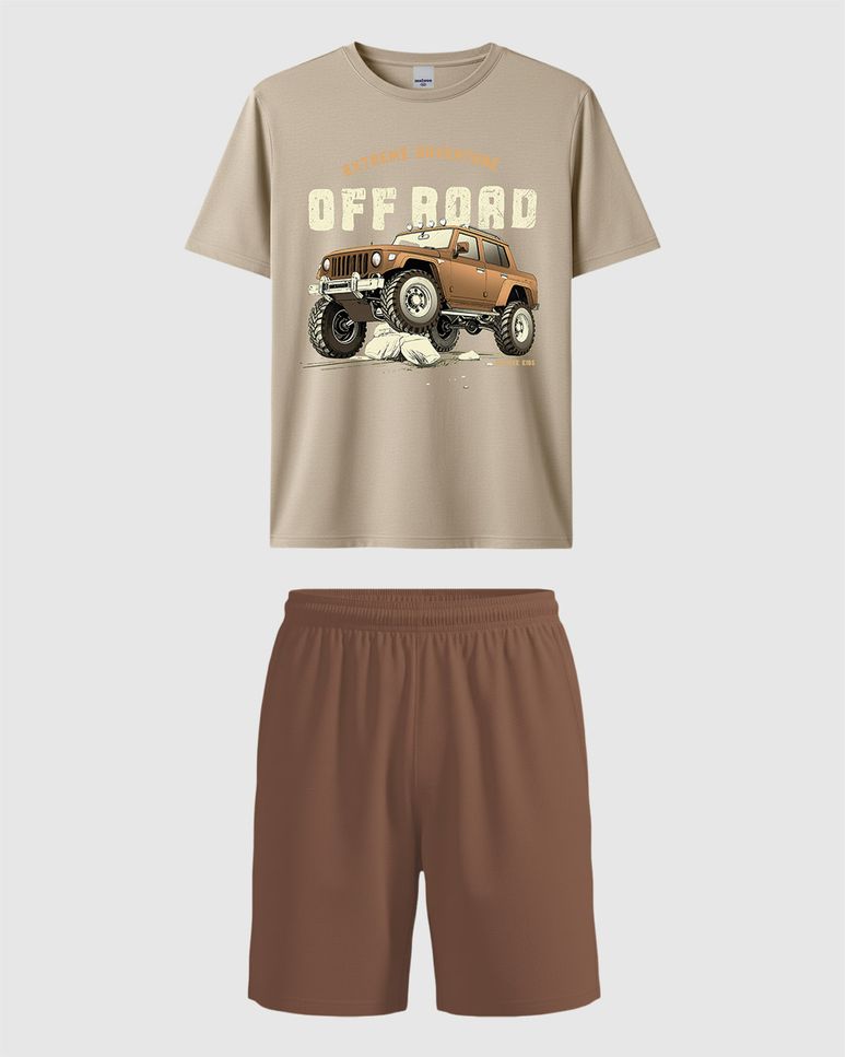 Conjunto Infantil Menino Bermuda Cós Elástico Em Moletinho Malwee Kids