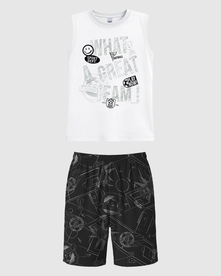 Conjunto Infantil Menino Bermuda Estampada Em Moletinho Malwee Kids