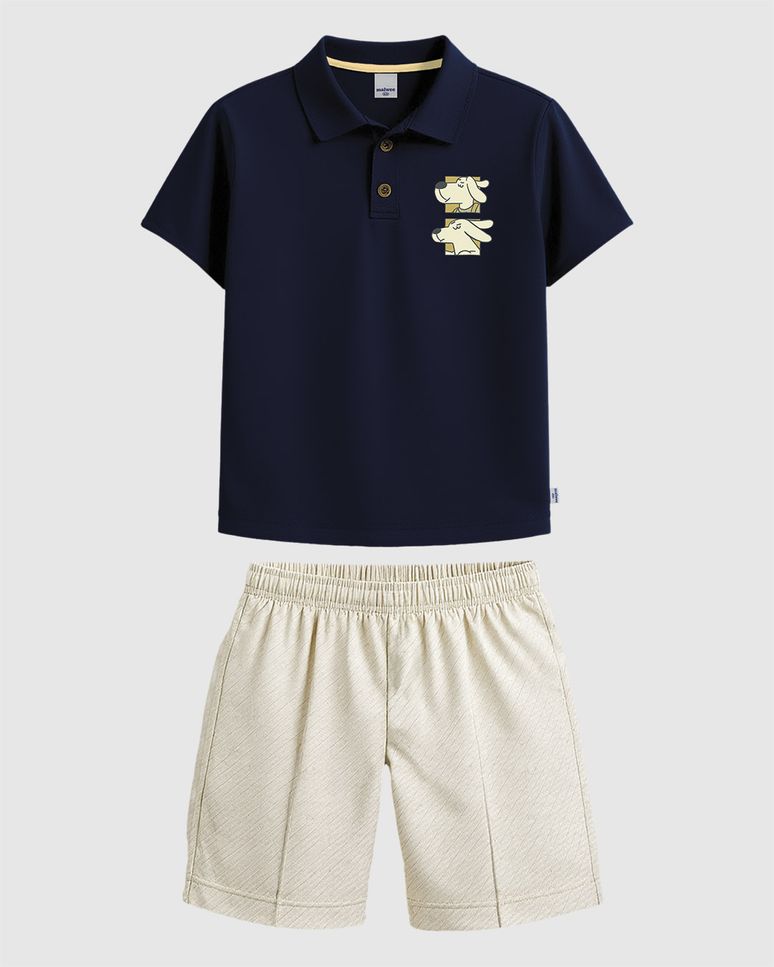 Conjunto Infantil Menino Camisa Polo Estampa Cachorro E Bermuda Malwee Kids