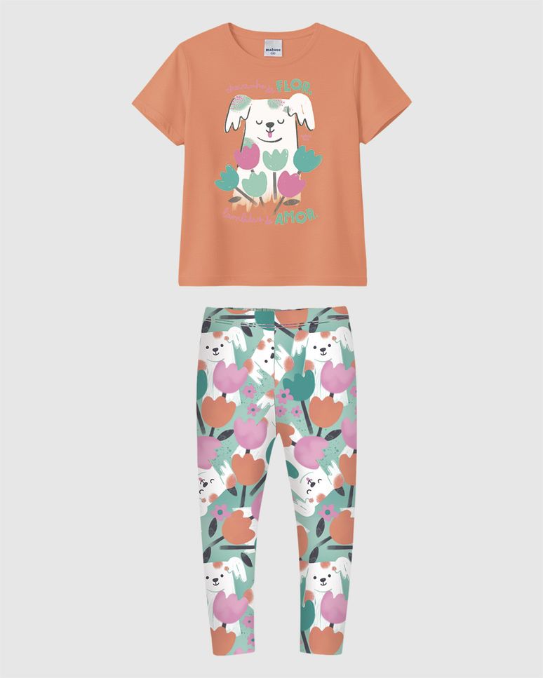Conjunto Longo Infantil Menina Estampa Cachorrinho Em Algodão Malwee Kids