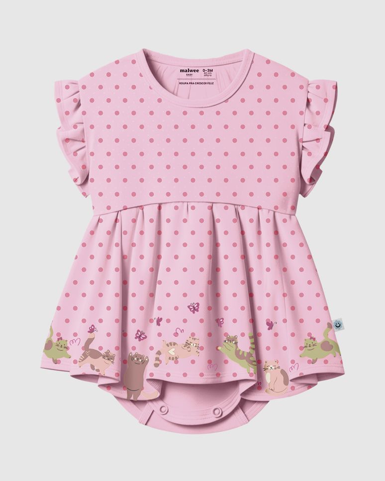 Vestido Body Bebê Menina Estampa Poá + Glitter Em Algodão Malwee Kids