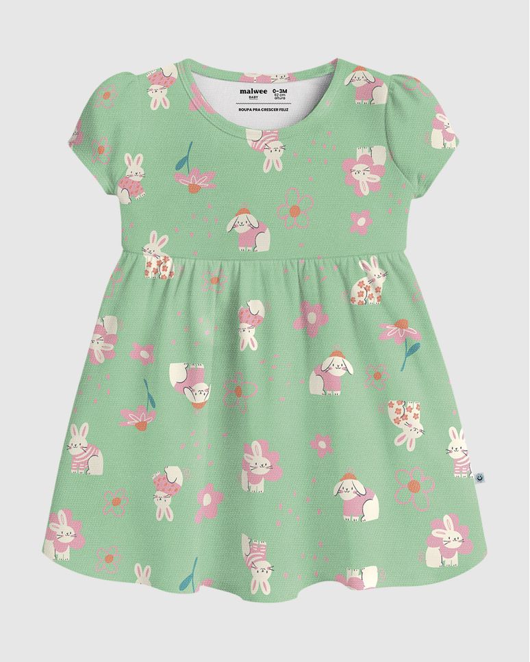 Vestido Bebê Menina Estampa Coelhinhos Em Malha Texturizada Malwee Kids