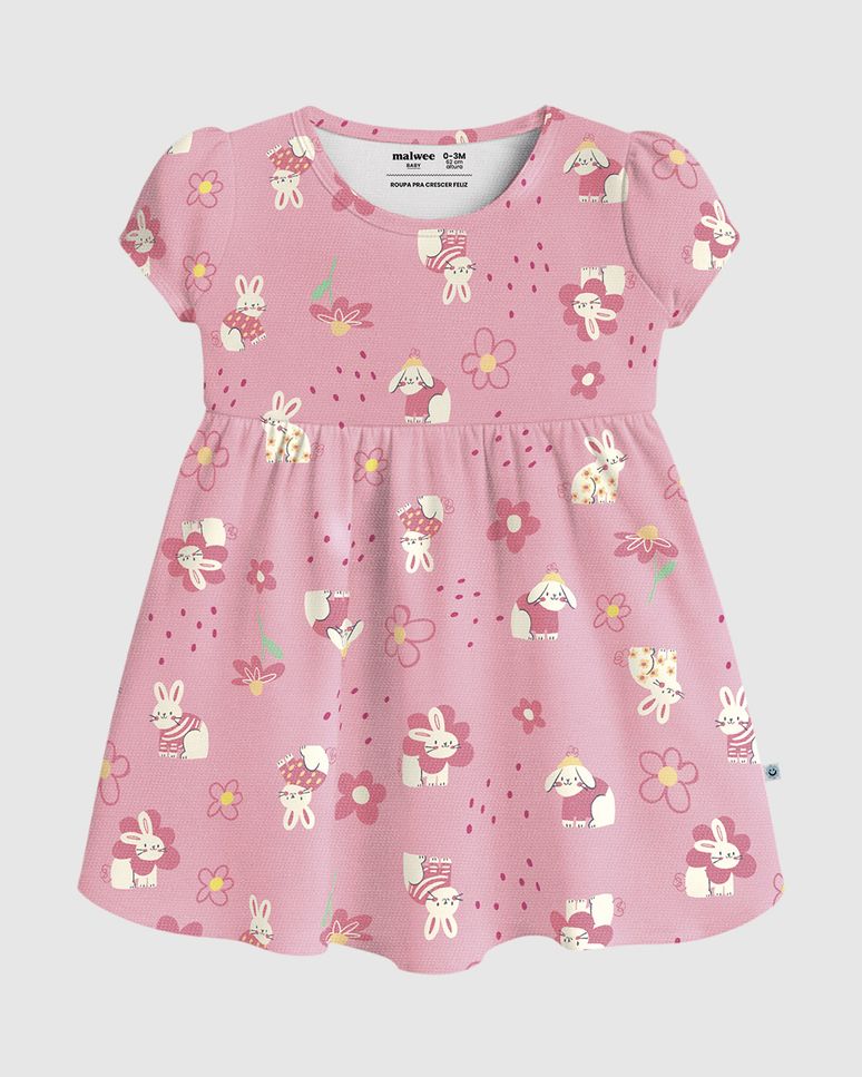 Vestido Bebê Menina Estampa Coelhinhos Em Malha Texturizada Malwee Kids