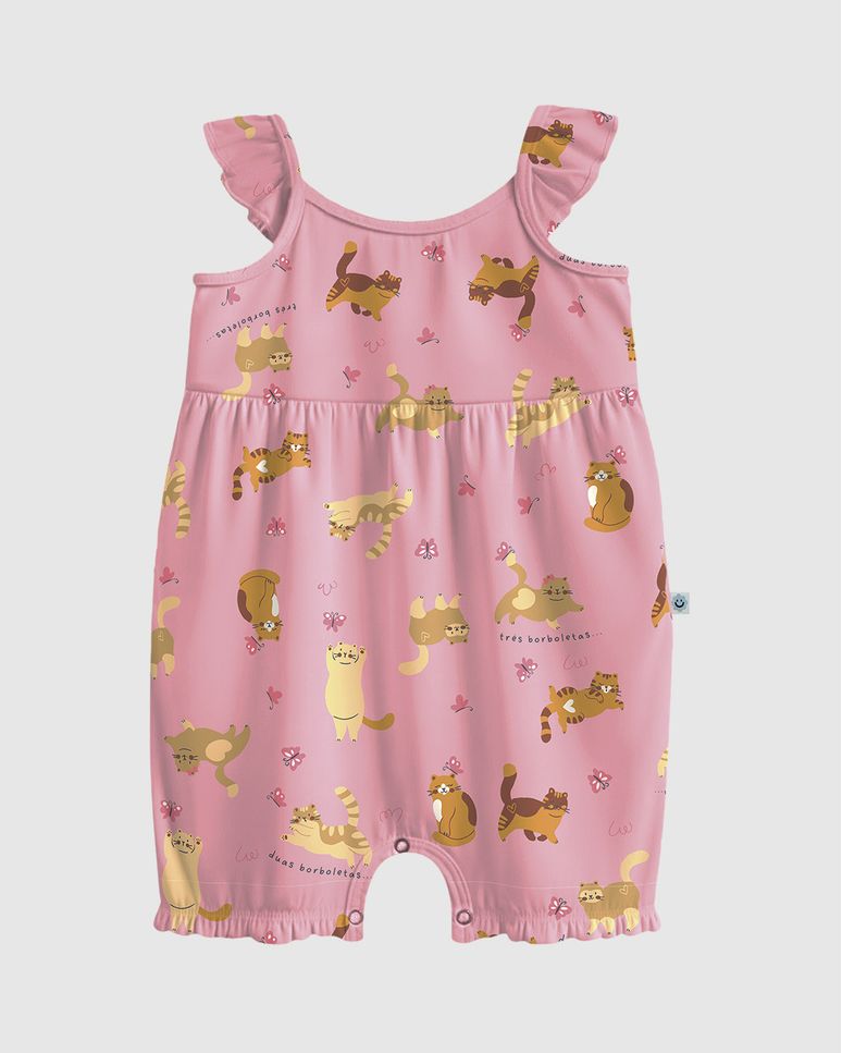 Macaquinho Bebê Menina Alça Babado Estampa Gatinhos Em Algodão Malwee Kids