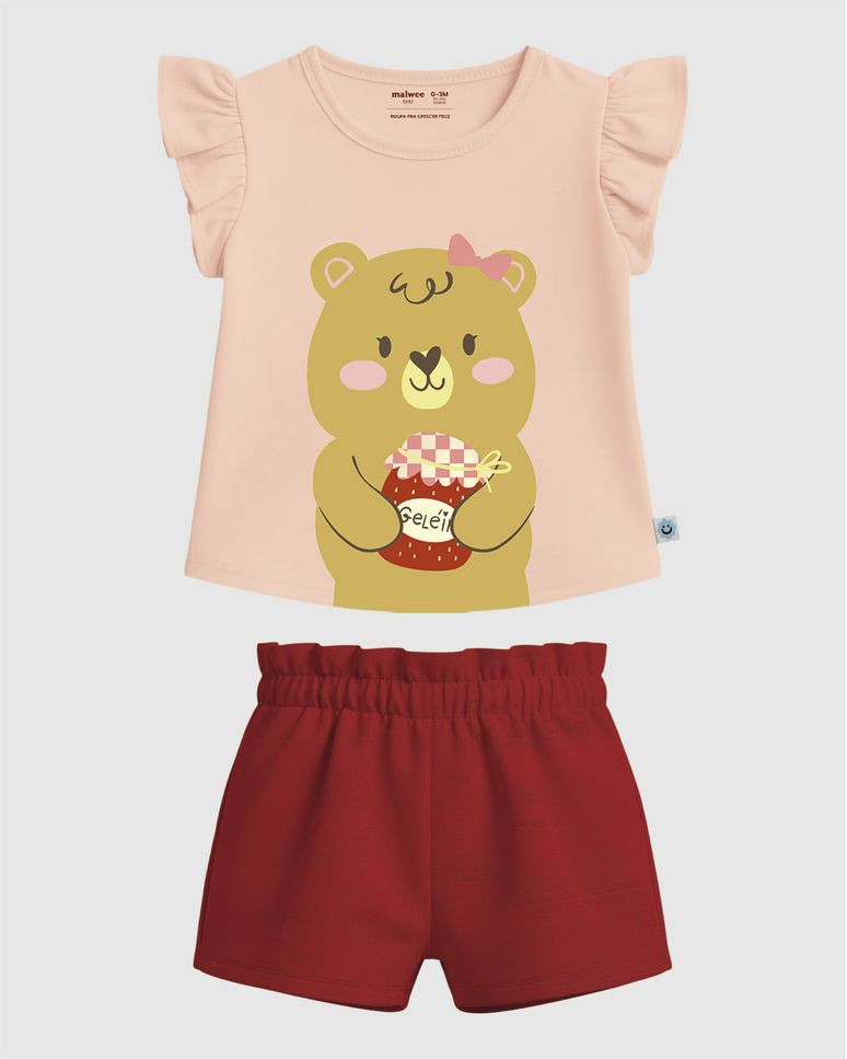 Conjunto Bebê Menina Blusa Estampa Ursinho Em Algodão Malwee Kids