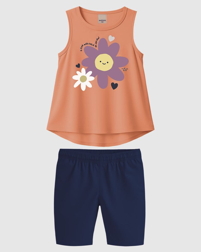Conjunto Infantil Menina Regata Flor Mais Bela Em Algodão Malwee Kids