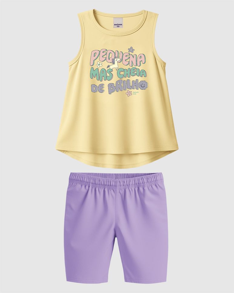 Conjunto Infantil Menina Regata Cheia De Brilho Em Algodão Malwee Kids