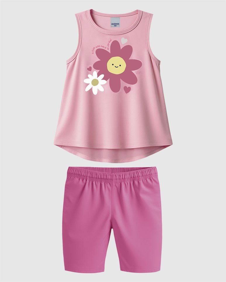 Conjunto Infantil Menina Regata Flor Mais Bela Em Algodão Malwee Kids