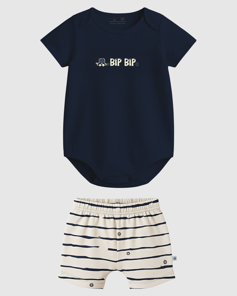 Conjunto Bebê Menino Body + Bermuda Saruel Estampada Malwee Kids