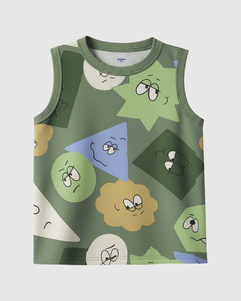 Regata Infantil Menino Carinhas Geométricas Em Algodão Malwee Kids
