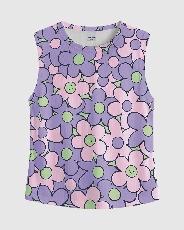 Regata Infantil Menina Alça Larga Estampa Flor Em Algodão Malwee Kids
