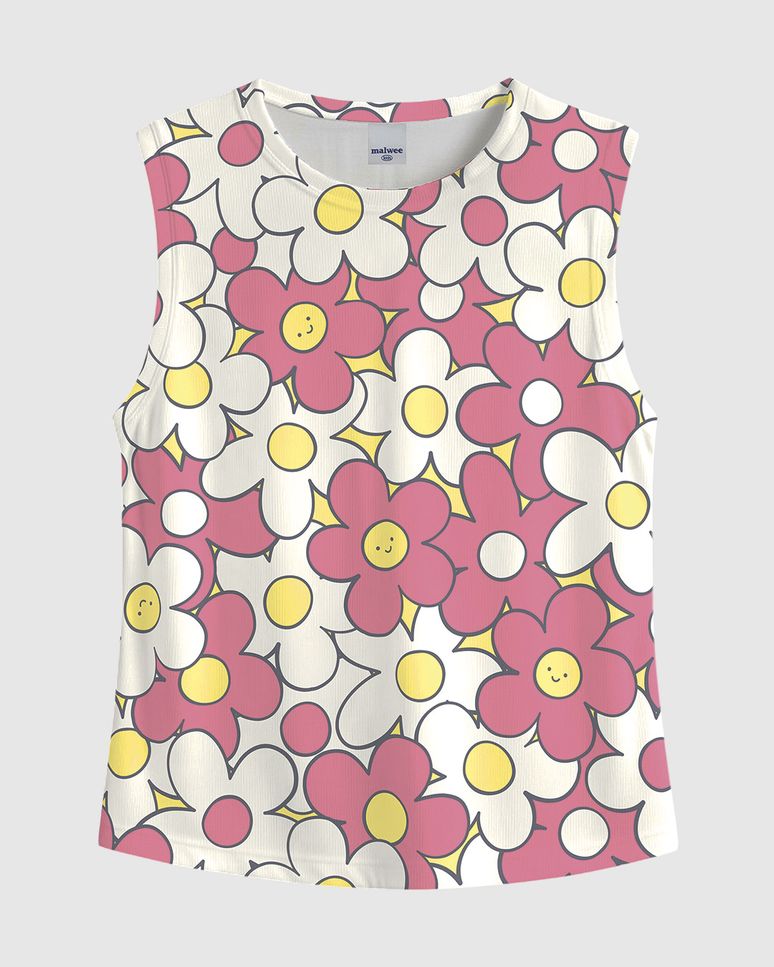 Regata Infantil Menina Alça Larga Estampa Flor Em Algodão Malwee Kids