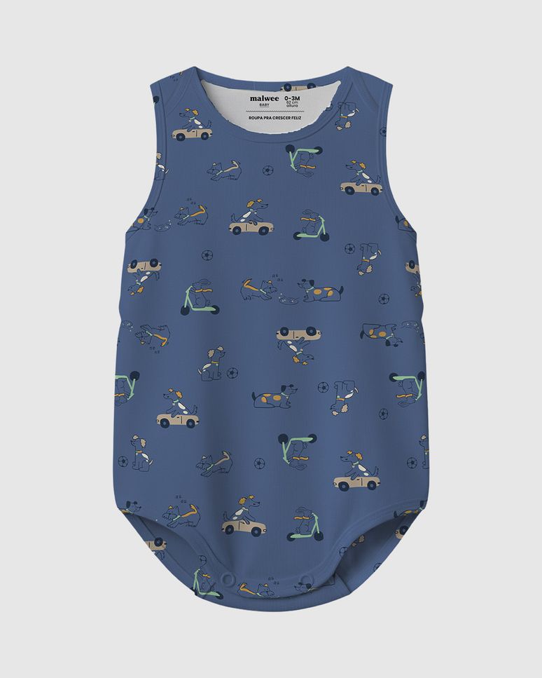Body Bebê Menino Regata Estampa Cachorros Em Algodão Malwee Kids