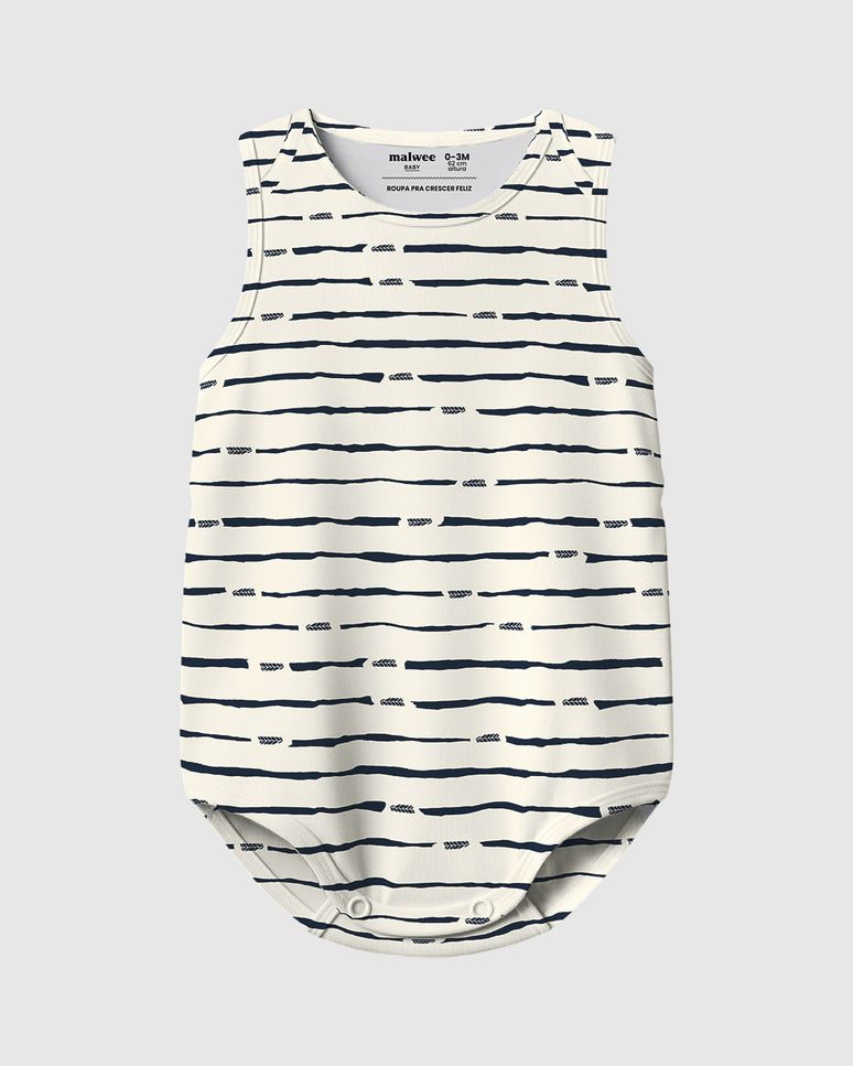 Body Bebê Menino Regata Estampa Listras Em Algodão Malwee Kids