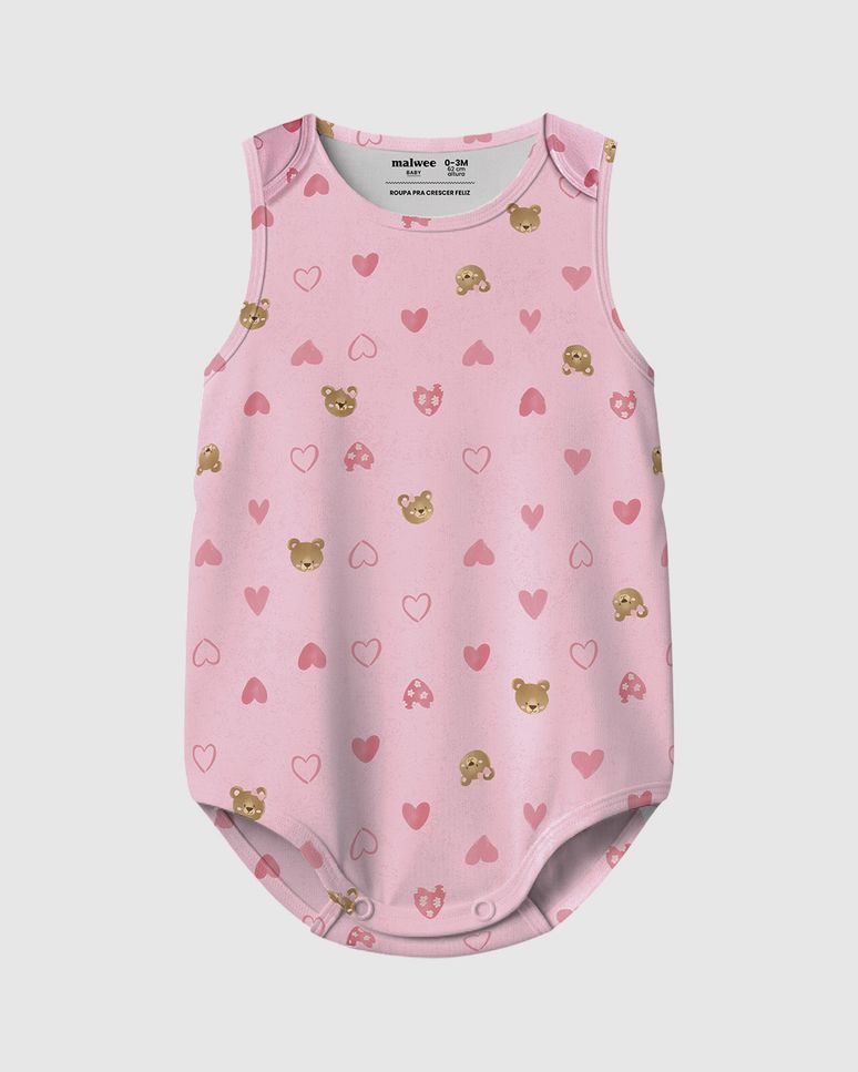 Body Bebê Menina Regata Estampa Ursinhos Em Algodão Malwee Kids