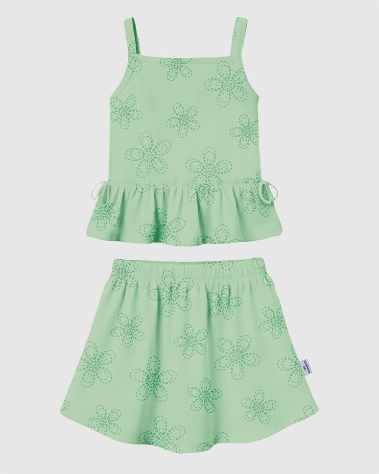 Conjunto Infantil Menina Blusa E Shorts Saia Estampa Floral Malwee Kids