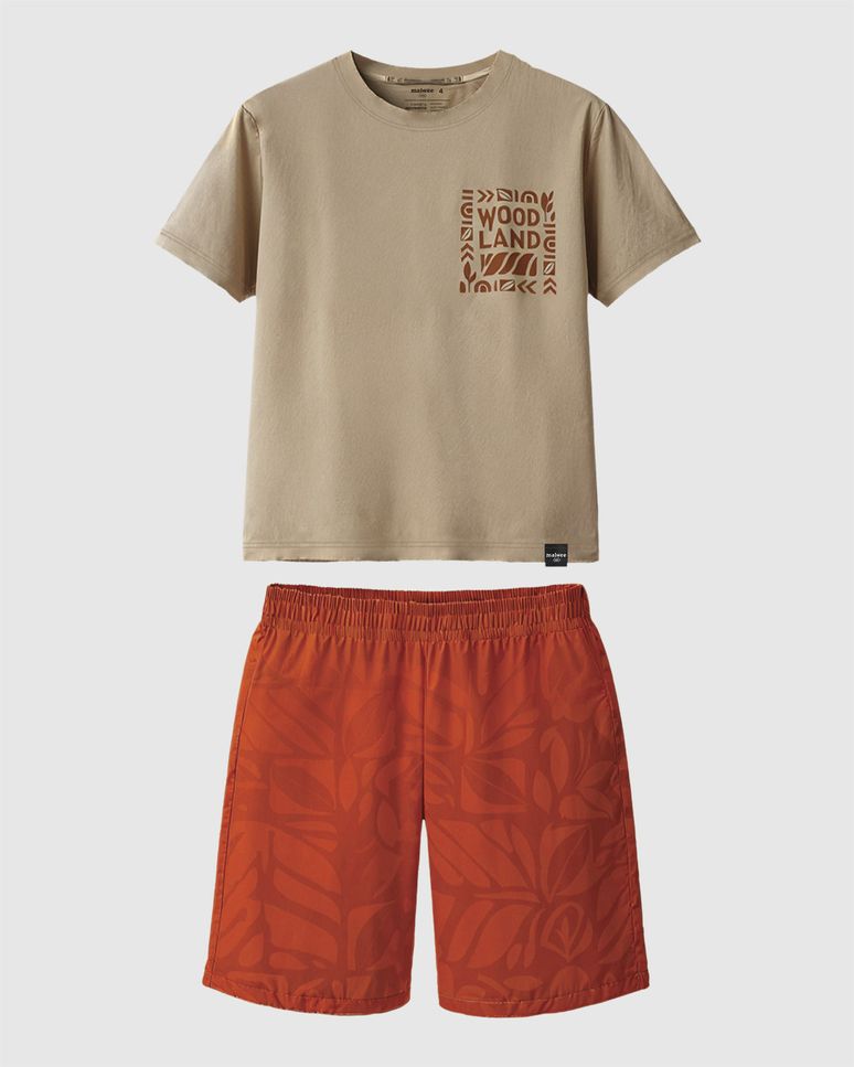 Conjunto Infantil Menino Camiseta Woodland Em Malha Anti Odor Malwee Kids