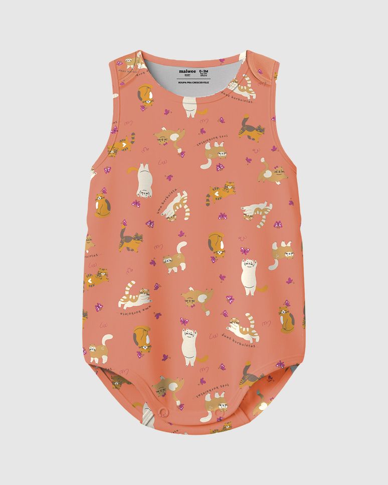 Body Bebê Menina Regata Estampa Gatinhos Em Algodão Malwee Kids