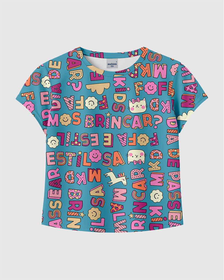 Blusa Infantil Menina Manga Curta Estampa Corrida Em Algodão Malwee Kids