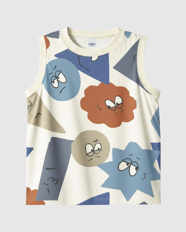 Regata Infantil Menino Carinhas Geométricas Em Algodão Malwee Kids