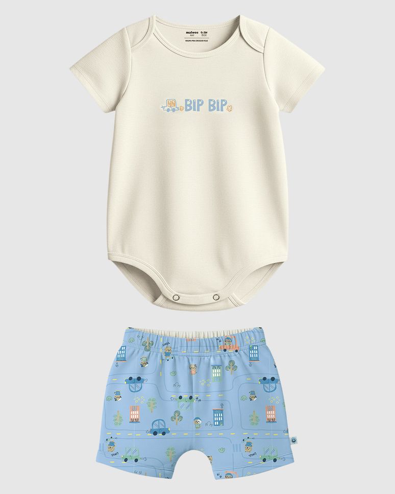 Conjunto Bebê Menino Body + Bermuda Saruel Estampada Malwee Kids