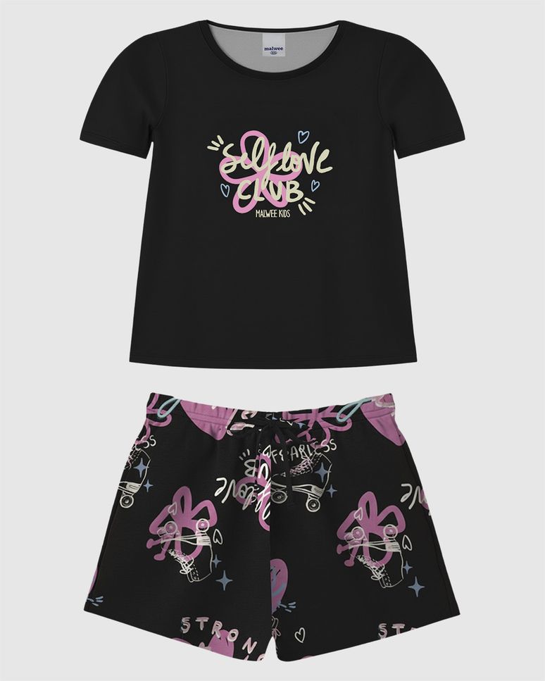 Conjunto Infantil Menina Shorts Estampado Em Moletinho Malwee Kids