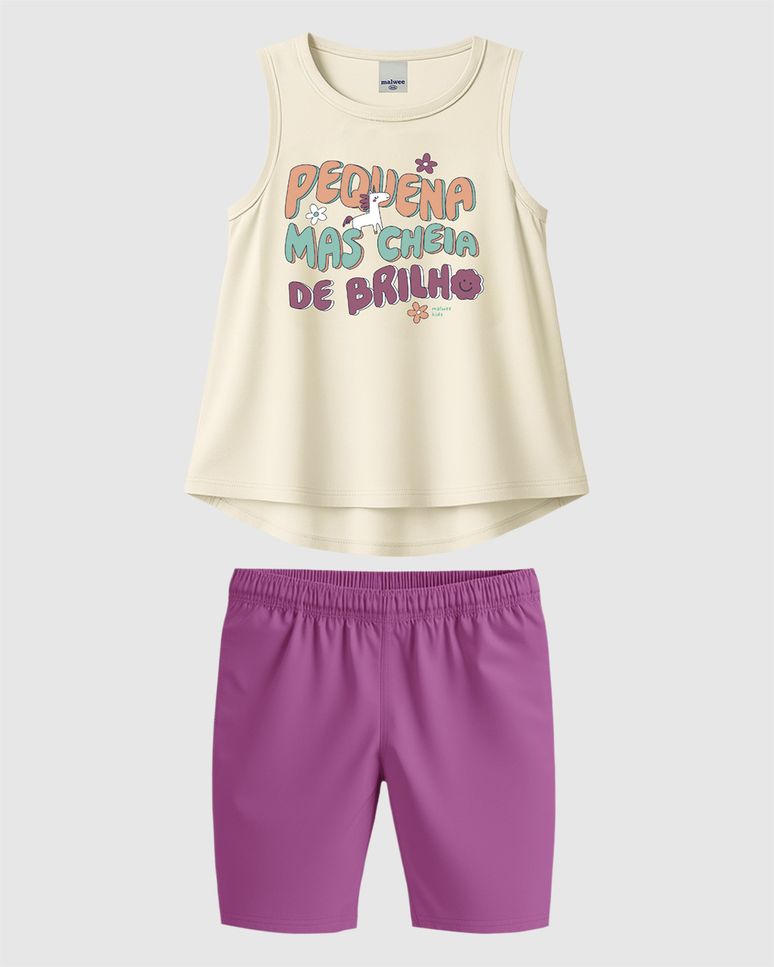 Conjunto Infantil Menina Regata Cheia De Brilho Em Algodão Malwee Kids