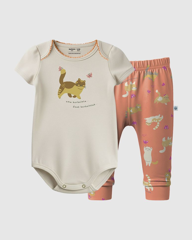 Conjunto Bebê Menina Body + Calça Estampa Gatinhos Em Algodão Malwee Kids