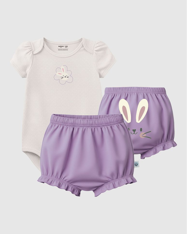 Conjunto Bebê Menina Coelhinho Body + Shorts Em Algodão Malwee Kids
