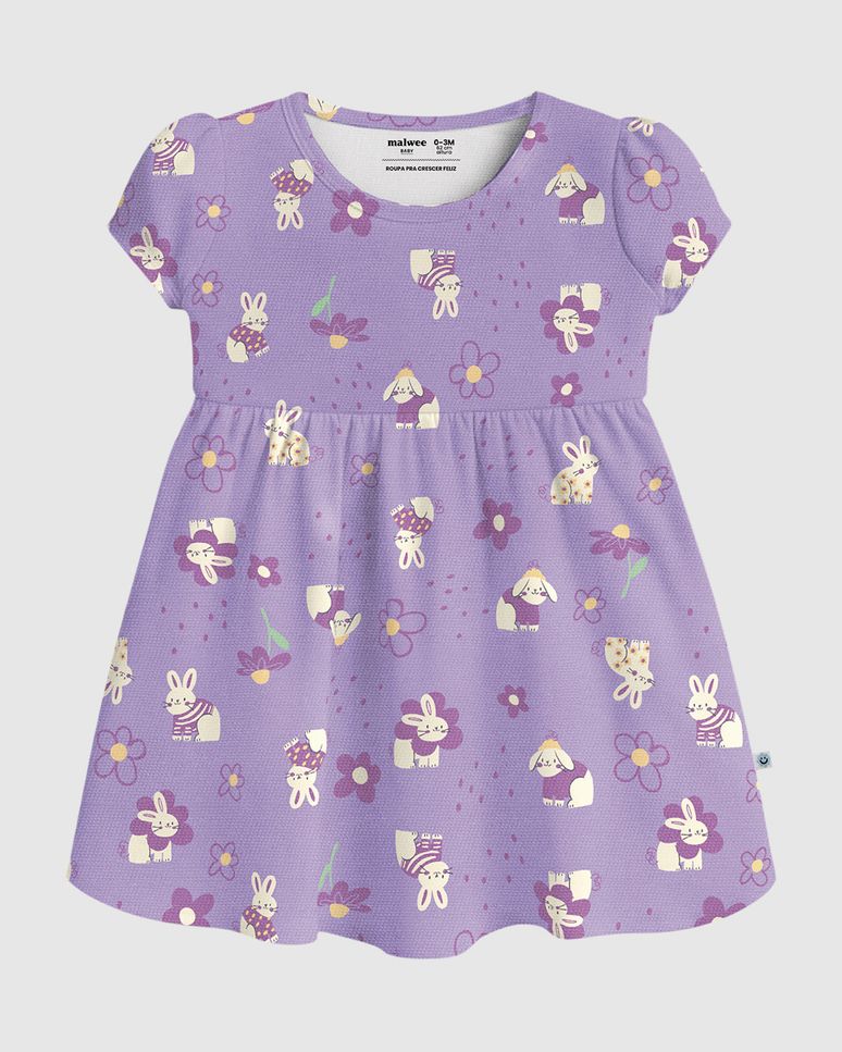 Vestido Bebê Menina Estampa Coelhinhos Em Malha Texturizada Malwee Kids