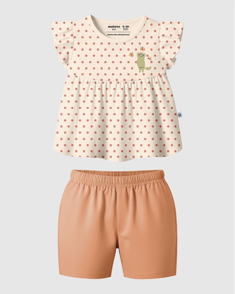 Conjunto Bebê Menina Blusa Estampa Poá + Bermuda Em Algodão Malwee Kids