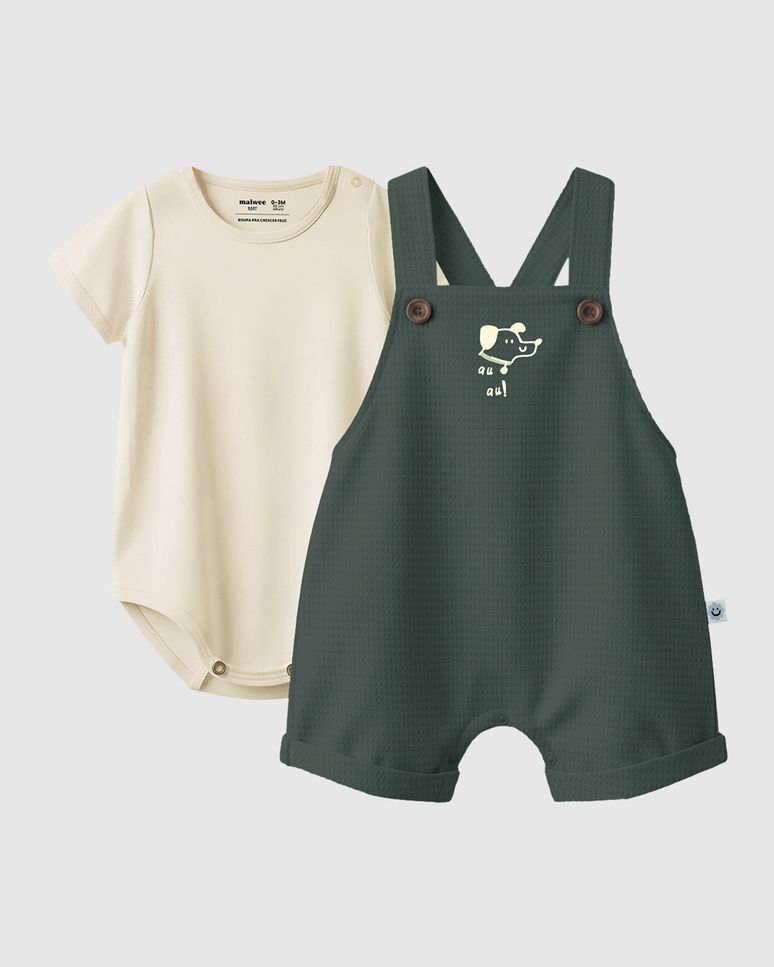 Conjunto Bebê Menino Body + Macacão Estampa Cachorrinho Au Au! Malwee Kids