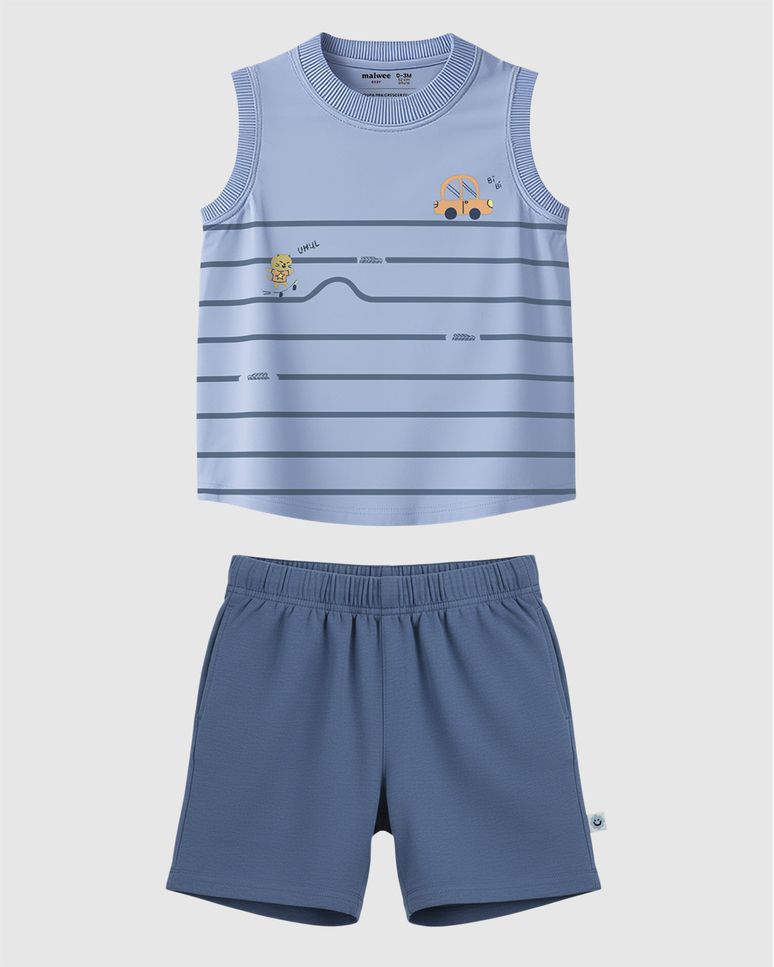 Conjunto Bebê Menino Regata Estampa Listrada E Bermuda Malwee Kids
