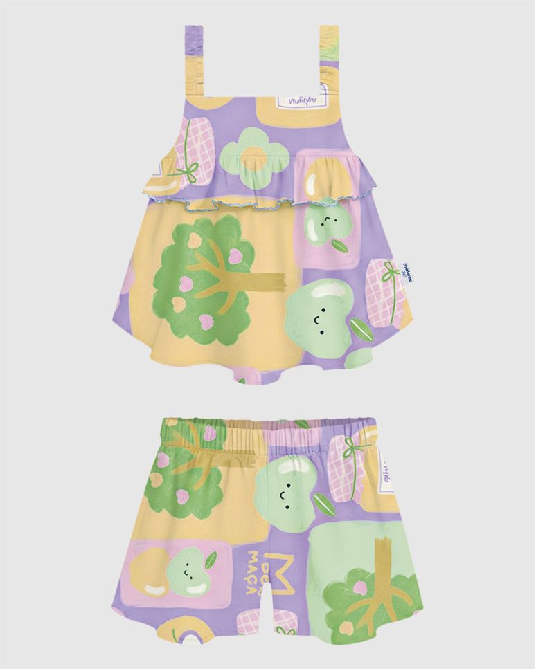 Conjunto Infantil Menina Regata Babado Frontal Em Viscose Malwee Kids