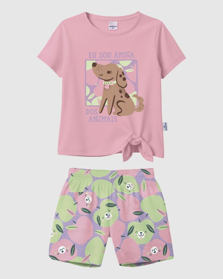 Conjunto Infantil Menina Eu Sou Amiga Dos Animais Em Algodão Malwee Kids