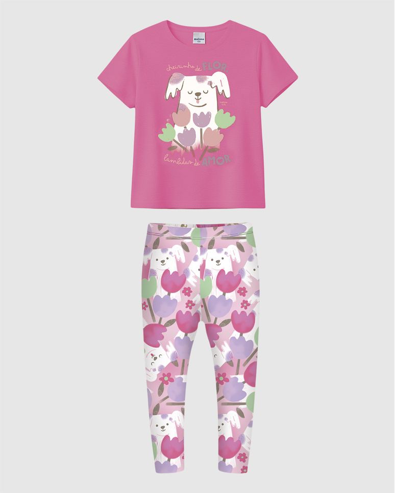 Conjunto Longo Infantil Menina Estampa Cachorrinho Em Algodão Malwee Kids